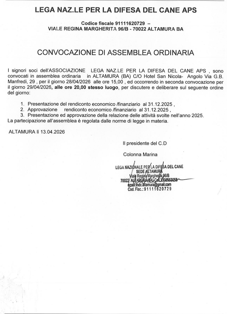 Convocazione Assemblea Ordinaria 2026